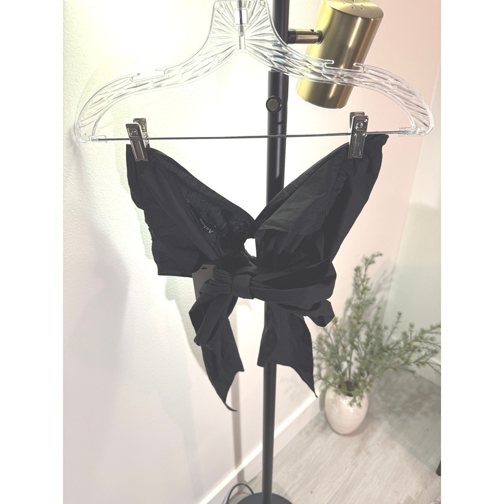 Aakaa Black O-Ring Wrap Tie Crop Top Sleeveless Woven‎ Shirt Medium NEW
